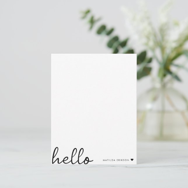 Minimal Hello | Modernes Herz sauber, einfach weiß Mitteilungskarte (Stehend Vorderseite)