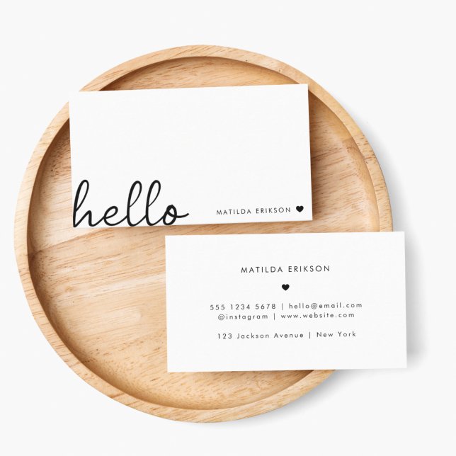 Minimal Hello | Modernes Herz sauber, einfach weiß Visitenkarte (Minimal handwritten “hello” business cards by Guava - clean, modern & effortlessly stylish)