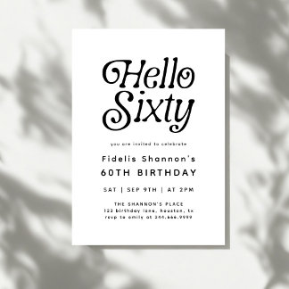 Minimal Hello Sixty Moderner Retro 60. Geburtstag Einladung