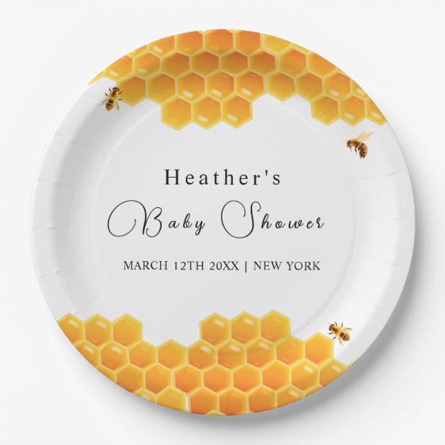 Minimal Honey Bumblebee Boy Baby Dusche Pappteller (Vorderseite)