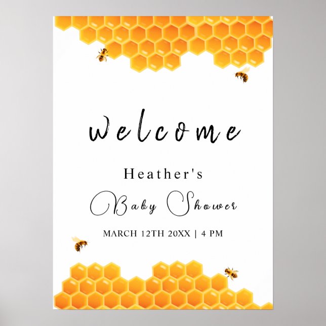 Minimal Honey Bumblebee Boy Baby Dusche Willkommen Poster (Vorne)