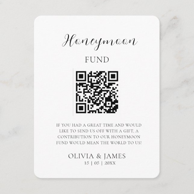 Minimal Honeymoon Fund Request QR Code Card Begleitkarte (Vorderseite)