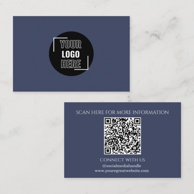 Minimal Ihr Logo hier Navy Blue QR Code Visitenkarte (Vorne/Hinten)
