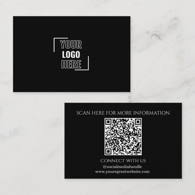 Minimal Ihr Logo hier schwarz und weiß QR-Code Visitenkarte (Vorne/Hinten)