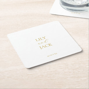 Minimal Imitation Gold White Wedding Paper Unterse Rechteckiger Pappuntersetzer
