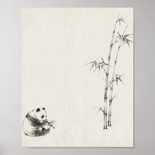 Minimal Ink Panda beim Bambusessen Poster