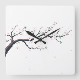 Minimal Japanese Tree Branch Quadratische Wanduhr