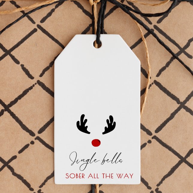 Minimal Jingle Bells Sober The Way Christmas Geschenkanhänger (Sobriety christmas gift tag, sober xmas label ; jingle bells, modern and calligraphy font trend)