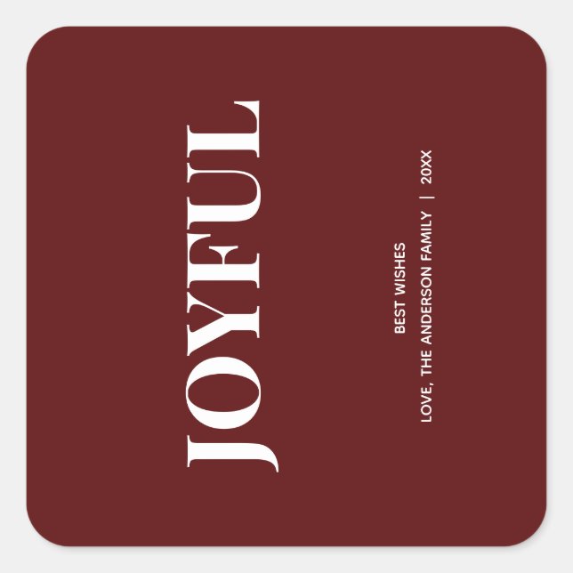 Minimal JOYFUL | Deep Red Holiday Quadratischer Aufkleber (Vorderseite)