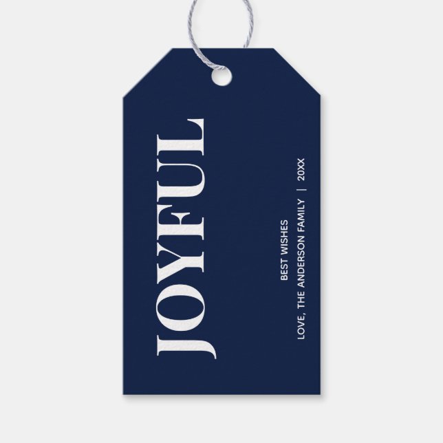 Minimal JOYFUL | Navy Blue Holiday Geschenkanhänger (Vorderseite)