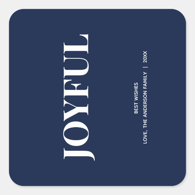 Minimal JOYFUL | Navy Blue Holiday Quadratischer Aufkleber (Vorderseite)