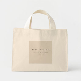 Minimal Just Engaged Tote Bag | Natural Linen Mini Stoffbeutel