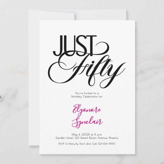 Minimal Just Fifty 50th Birthday Party Einladung (Vorderseite)