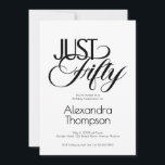 Minimal Just Fifty 50th Birthday Party Einladung<br><div class="desc">Minimal Just Fifty black modern 50th birthday invitation designed for your milestone celebration. “Just Fifty” introduces a new, original concept: a clean, essential way to embrace and enjoy your fiftieth birthday. A minimal design that invites you to pause, breathe, and celebrate. Just. Your moment. Fifty. The typography features a bold,...</div>