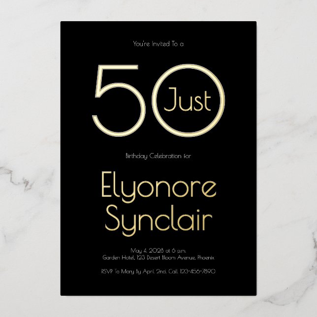 Minimal Just Fifty 50th Birthday Party Folieneinladung (Vorderseite)