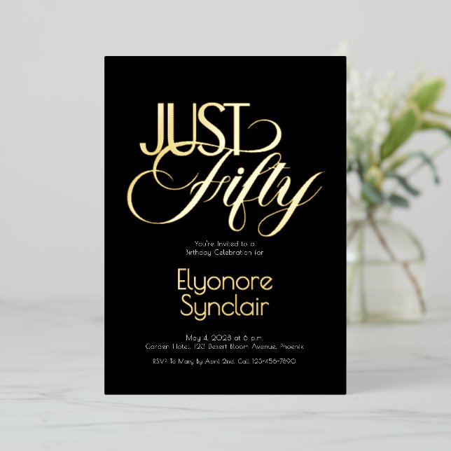 Minimal Just Fifty 50th Birthday Party Folieneinladung (Stehend vorne)