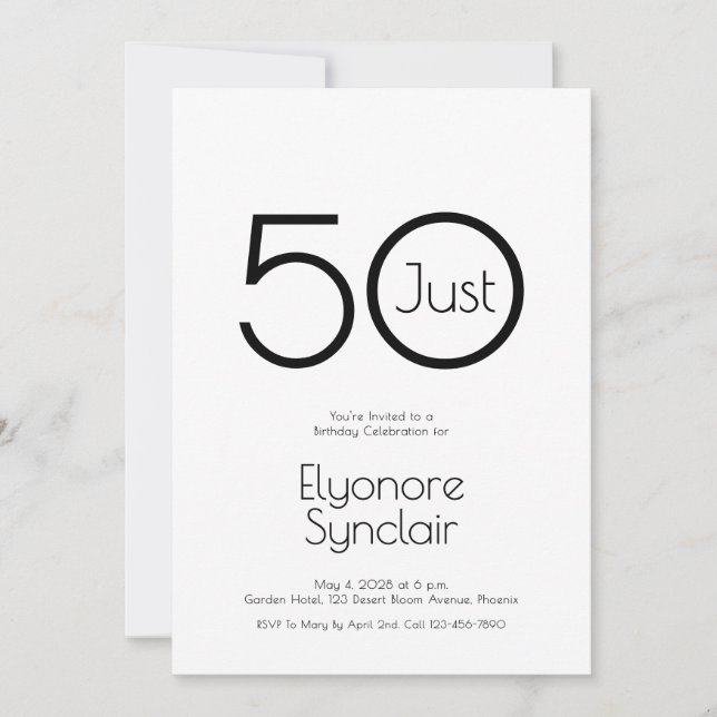 Minimal Just Fifty 50th Birthday Party Invitation (Devant)