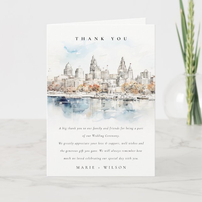 Minimal Kansas City Missouri Wassercolour Wedding Dankeskarte (Vorderseite)