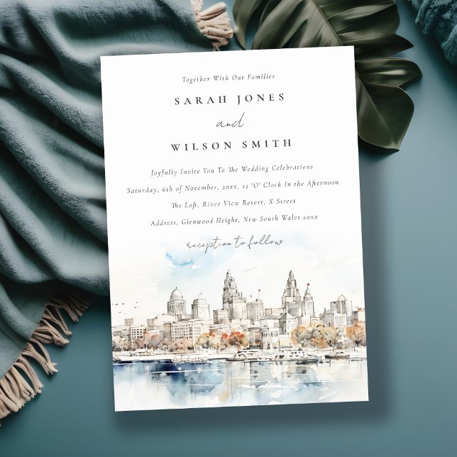 Minimal Kansas City Missouri Wassercolour Wedding Einladung (Von Creator hochgeladen)