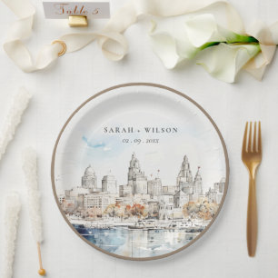 Minimal Kansas City Missouri Wassercolour Wedding Pappteller