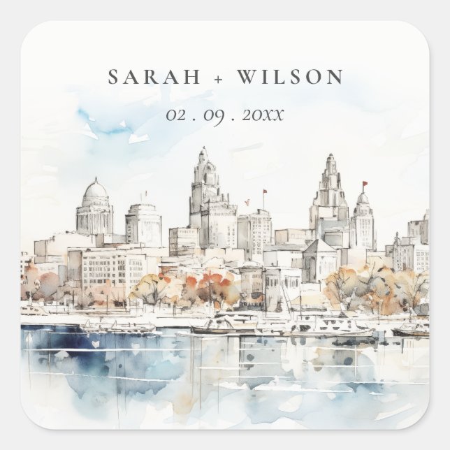 Minimal Kansas City Missouri Wassercolour Wedding Quadratischer Aufkleber (Vorderseite)