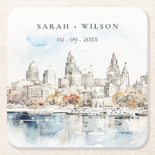 Minimal Kansas City Missouri Wassercolour Wedding Rechteckiger Pappuntersetzer