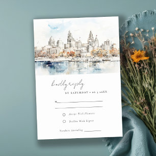 Minimal Kansas City Missouri Wassercolour Wedding RSVP Karte
