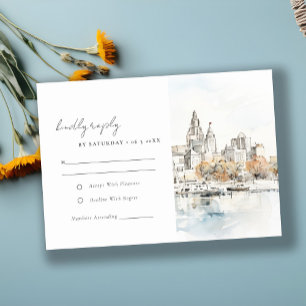 Minimal Kansas City Missouri Wassercolour Wedding RSVP Karte