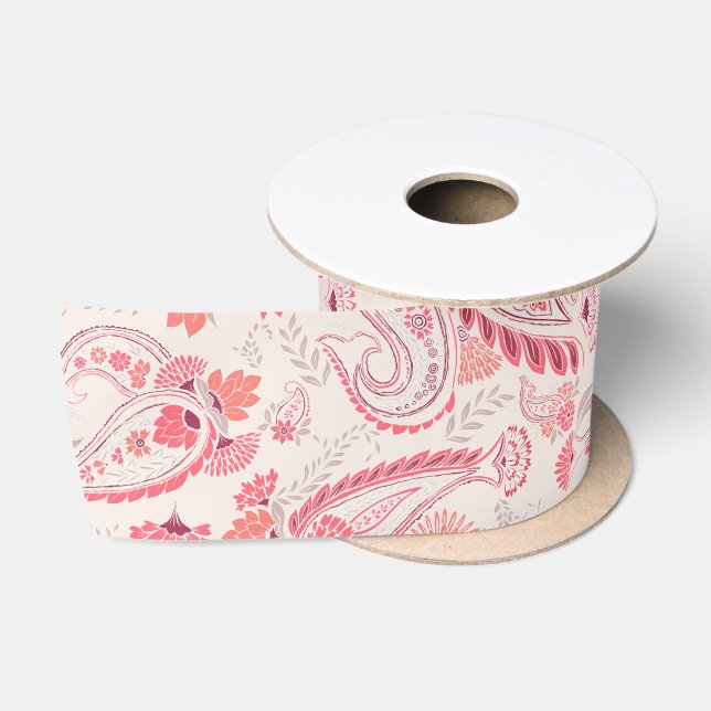Minimal klassisch Moderne Blush Rosa Rot Paisley Satinband (Spule)