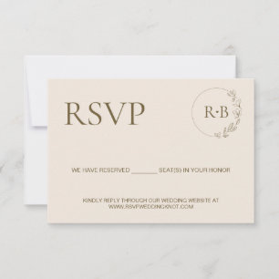 Minimal Kranz Monogram Cream Erd Ton Hochzeit RSVP Karte