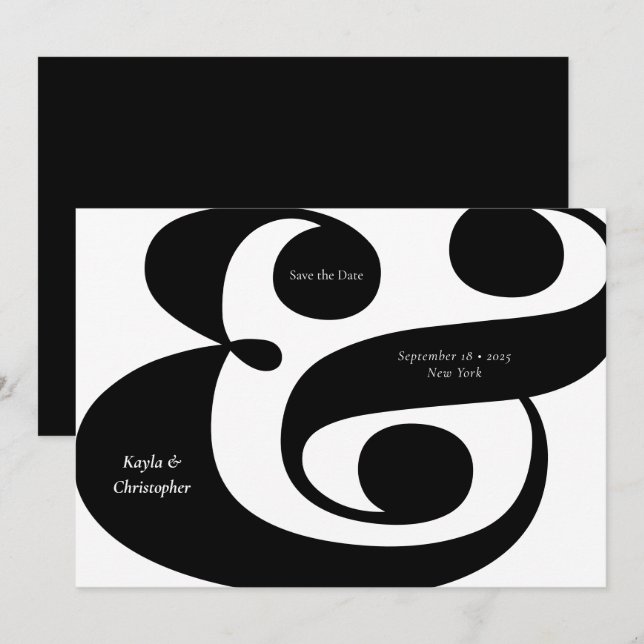 Minimal kühne Typografie Black Ampersand Hochzeit Save The Date (Vorne/Hinten)