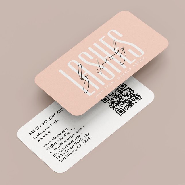 Minimal Lash Tech Makeup Artist Peach Modern Visitenkarte (Minimal Lash Tech Makeup Artist Peach Modern Business Card
)