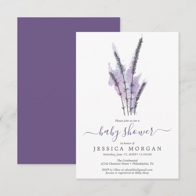 Minimal Lavendel Baby Shower Einladungskarte (Vorne/Hinten)