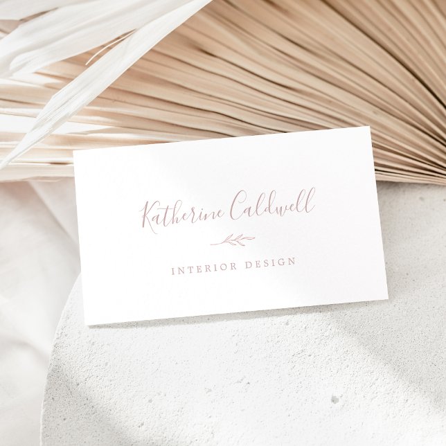 Minimal Leaf | Blush Pink Business Card Visitenkarte (Von Creator hochgeladen)