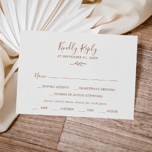 Minimal Leaf   Boho Cream Menu Choice RSVP Card