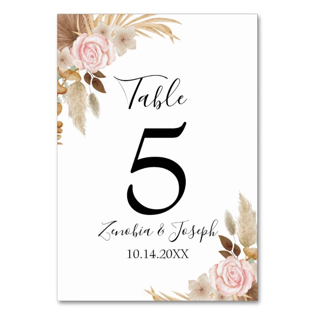 Minimal Leaf Boho Floral Wedding Tischnummer (Rückseite)