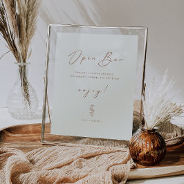 Minimal Leaf Cream Funny Wedding Open Bar Sign Poster