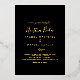 Minimal Leaf Gold Foil Black Folieneinladung