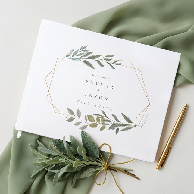Minimal Leaf Greenery & Gold Geometric Terrarium Gästebuch (Minimal Leaf Greenery & Gold Geometric Terrarium Guest Book)