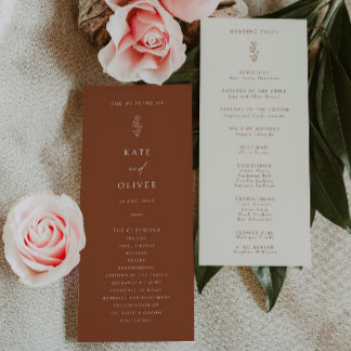 Minimal Leaf Terracotta Beige Hochzeitsprogramm