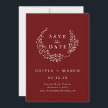 Minimal Leafy Wreath Burgundy Save the Date<br><div class="desc">Minimal Leafy Wreath Burgundy Save the Date - Save the Date mit einem hübschen grünen Kranz mit moderner Typografie. Auf verbrannter Orange dargestellt,  aber im Designwerkzeug können Sie den Hintergrund leicht in Ihre Farbpalette ändern. Save the Date wird Teil einer Sammlung sein.</div>