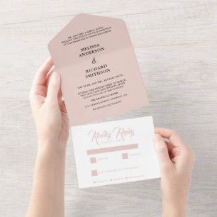 Minimal leicht rot und schwarz Hochzeit All In One Einladung