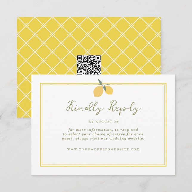 Minimal Lemon Amalfi Coast QR Code Wedding RSVP Begleitkarte (Vorne/Hinten)