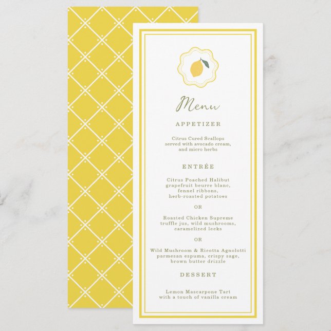 Minimal Lemon Amalfi Coast Wedding Menu Card Einladung (Vorne/Hinten)