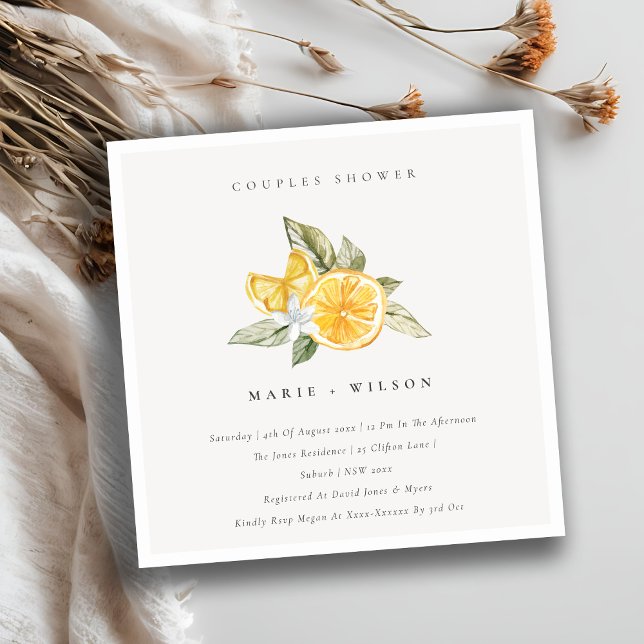 Minimal Lemon Boho Botanische Paare Dusche einlade Dankeskarte (Von Creator hochgeladen)