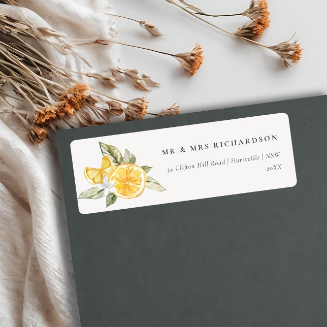 Minimal Lemon Botanical Boho Foliage Adressetikett (Von Creator hochgeladen)