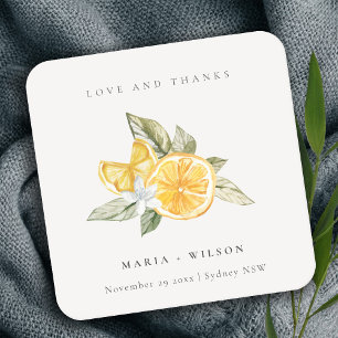Minimal Lemon Botanical Boho Liebe Dank Hochzeit Rechteckiger Pappuntersetzer