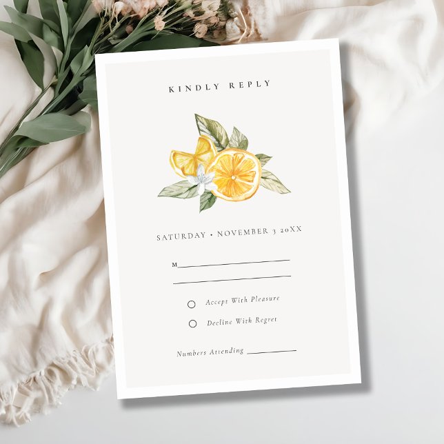 Minimal Lemon Botanical Boho Wedding RSVP Karte (Von Creator hochgeladen)