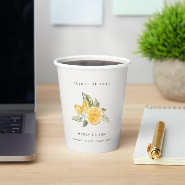 Minimal Lemon Botanische Leafy Boho Brautparty Pappbecher (InSitu)