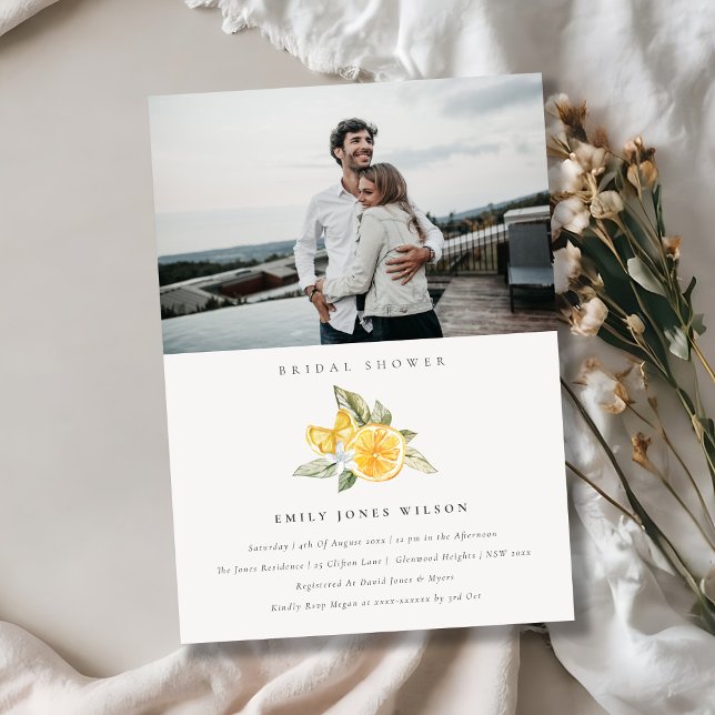 Minimal Lemon Fauna Foto Brautparty laden Dankeskarte (Von Creator hochgeladen)